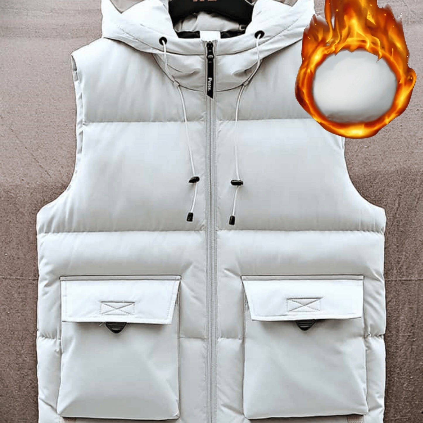 Men's Winter Hooded Vest with Thick Fleece-Lining, Multiple Pockets, Stand Collar, and Zipper Closure for Outdoor Wear.