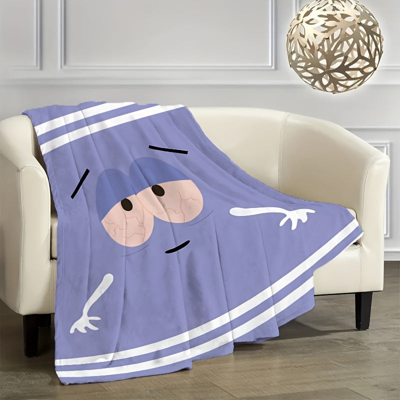 Flannel Throw Blanket with Preppy Cartoon Character Print - Soft and Hypoallergenic Quilted Knit, Durable and Tear Resistant, Vibrant Digital Print on Polyester Material, Versatile All-Season Bedding for Nap, Sofa, and Travel - 1 Piece