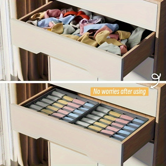 2-Pack Multi-Purpose Drawer Organizers for Socks and Underwear, 24-Cell Collapsible Closet Organizers in Beige and Gray.