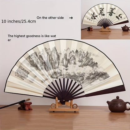 Beautiful 10-inch Bamboo Folding Fan featuring a Dual-Sided Silk Design - Inspired by Traditional Chinese Style, Ideal for Women's Fashion Accessory, Generous Size, Luxurious Silk Material