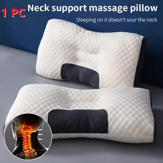 Ultimate White Ergonomic Cervical Orthopedic Pillow for Deep Sleep - Provides Neck Support for Side & Back Sleepers, Includes Soothing Massage Feature, Machine Washable, Durable for All-Season Comfort, with Pillow Core