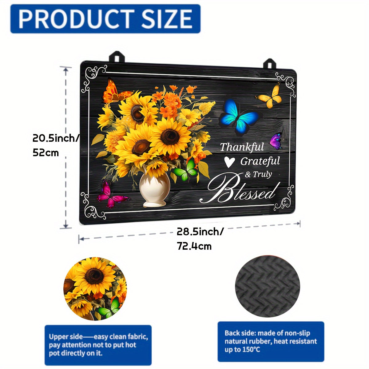 Heat resistant stove top cover with a sunflower design, measuring 28.5x20.5"/72.5x52CM. This glass stove protector is anti-scratch and dishwasher safe, made of natural rubber. Perfect for protecting your stove top during cooking, it can also double as a