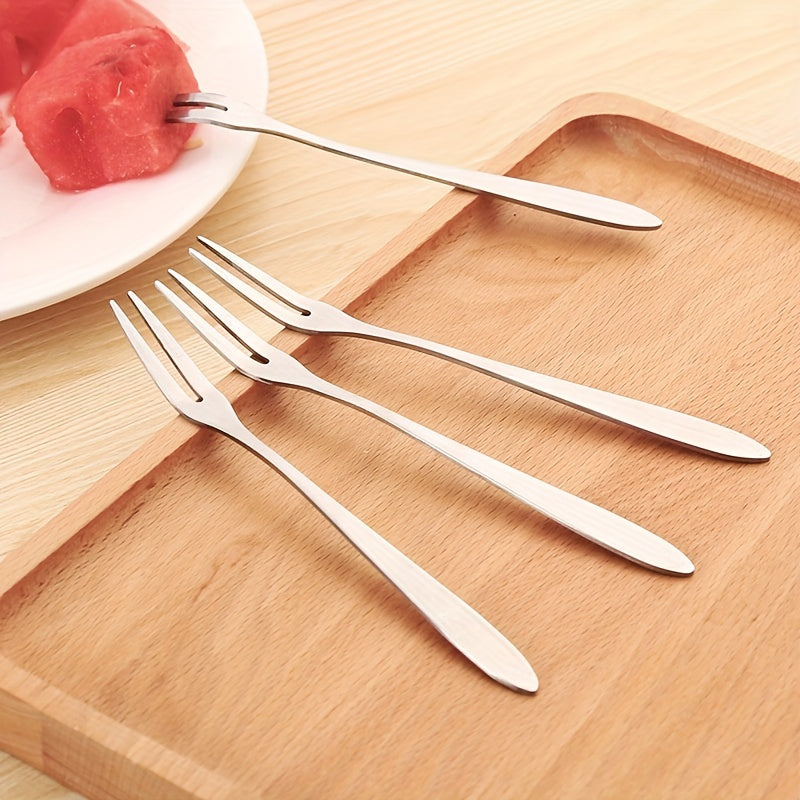 10 Stainless Steel Fruit Forks for home or restaurant use. Two-pronged design for desserts or pastries.