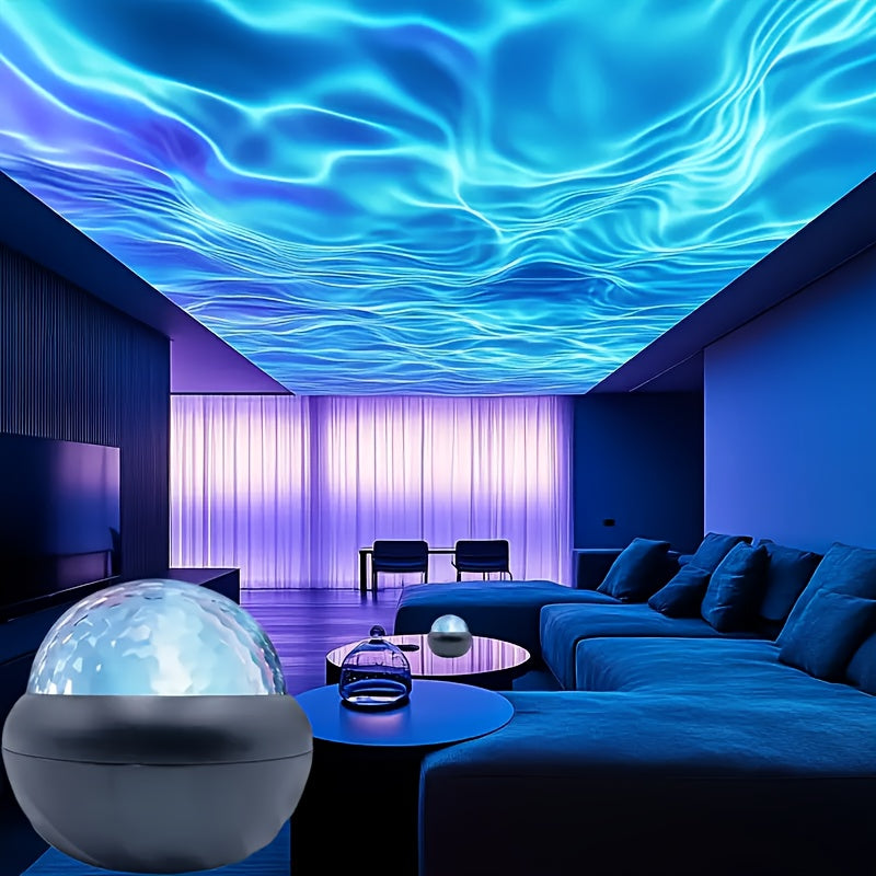 LED Ripple Nightlight with adjustable color-changing circular spotlight, perfect for bedrooms, weddings, holidays, and travel. Powered by USB.