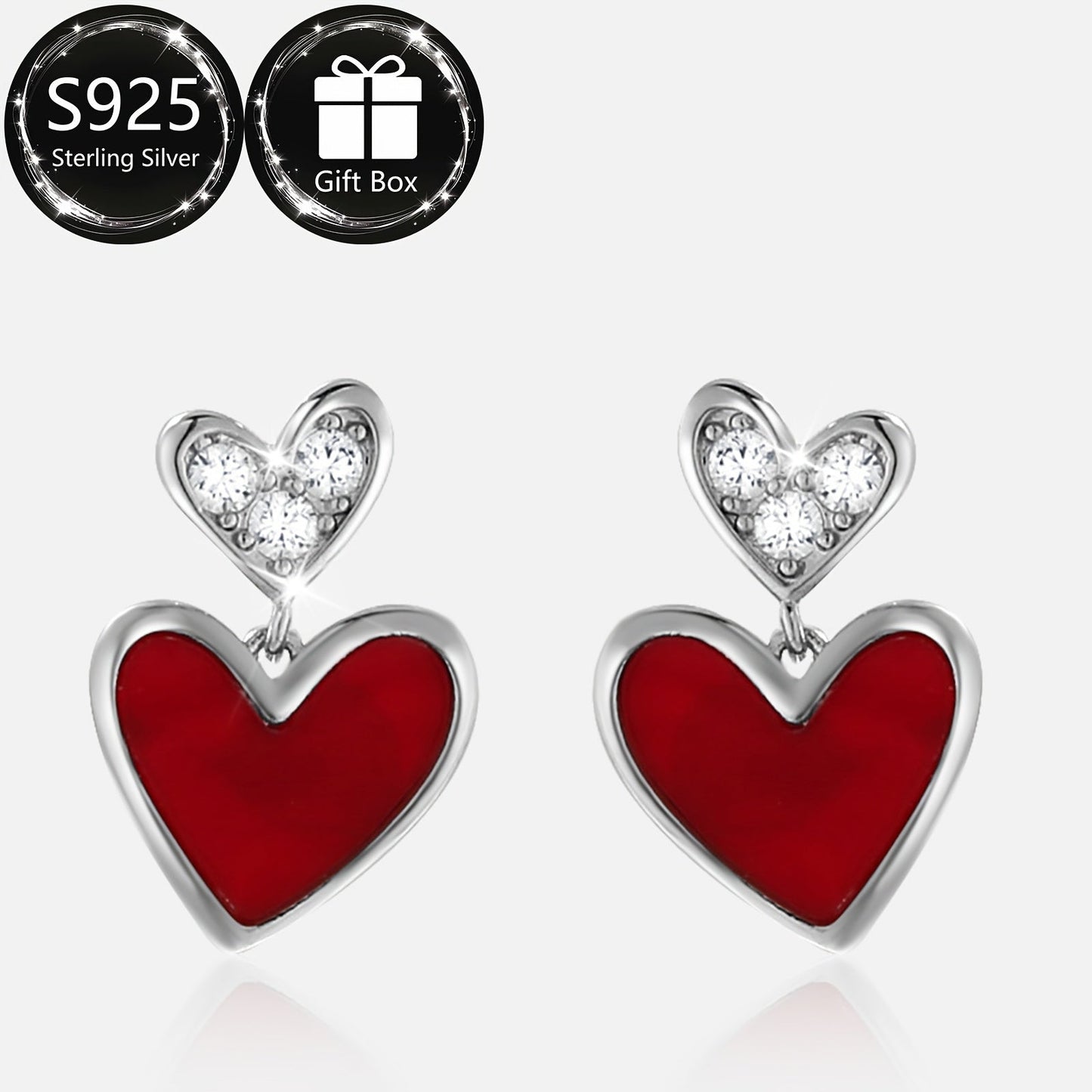 1 pair of Stunning Asymmetrical Heart Earrings, crafted with S925 Sterling Silver and Sparkling Synthetic Zirconia, Ideal for Every day wear and gifting, Ideal for Valentine's Day, Timeless Jewelry for Women