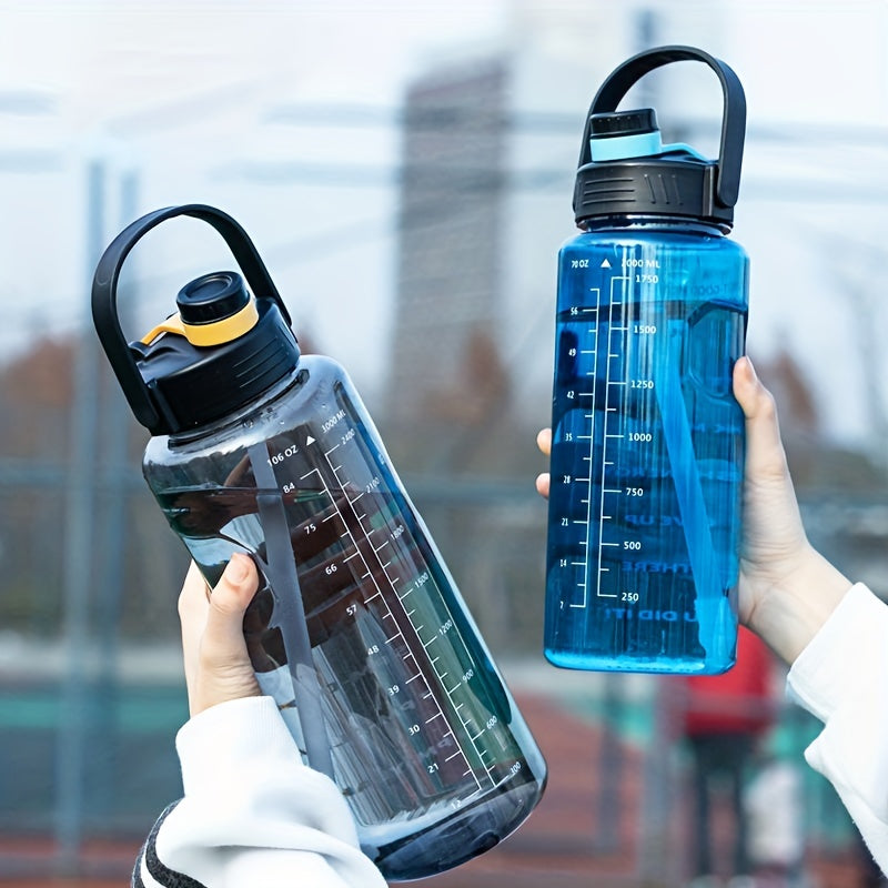 Large clear plastic water bottles for sports and outdoor activities, ideal birthday gifts, available in sizes 50.7oz, 67.6oz, and 101.4oz.