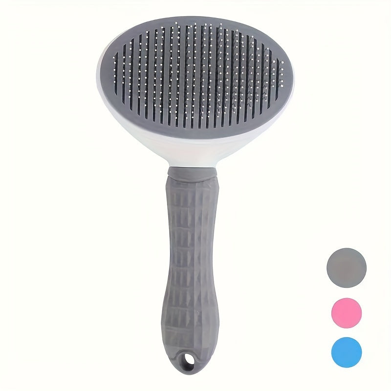 Pet hair remover comb with adjustable needle body and anti-skid button - ideal for cats and dogs, easy to clean.