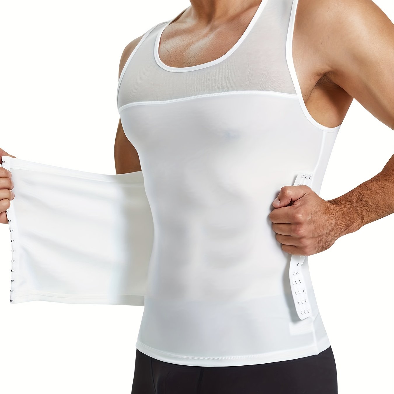 Men's body shaper tank with back support.