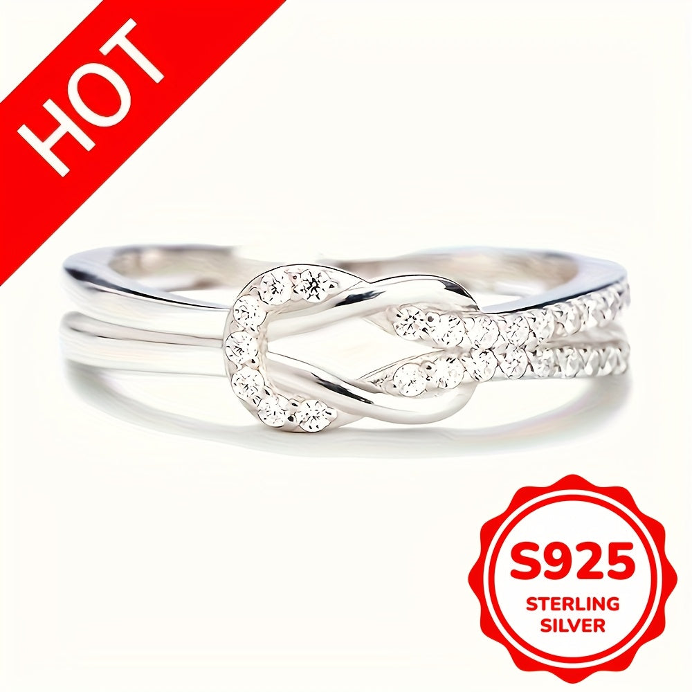 Sterling Silver Ring with Knot Design and Sparkling Zirconia Inlay - Perfect for Evening Parties, Cocktail Parties, Anniversaries, Birthdays, and as a Gift for Her