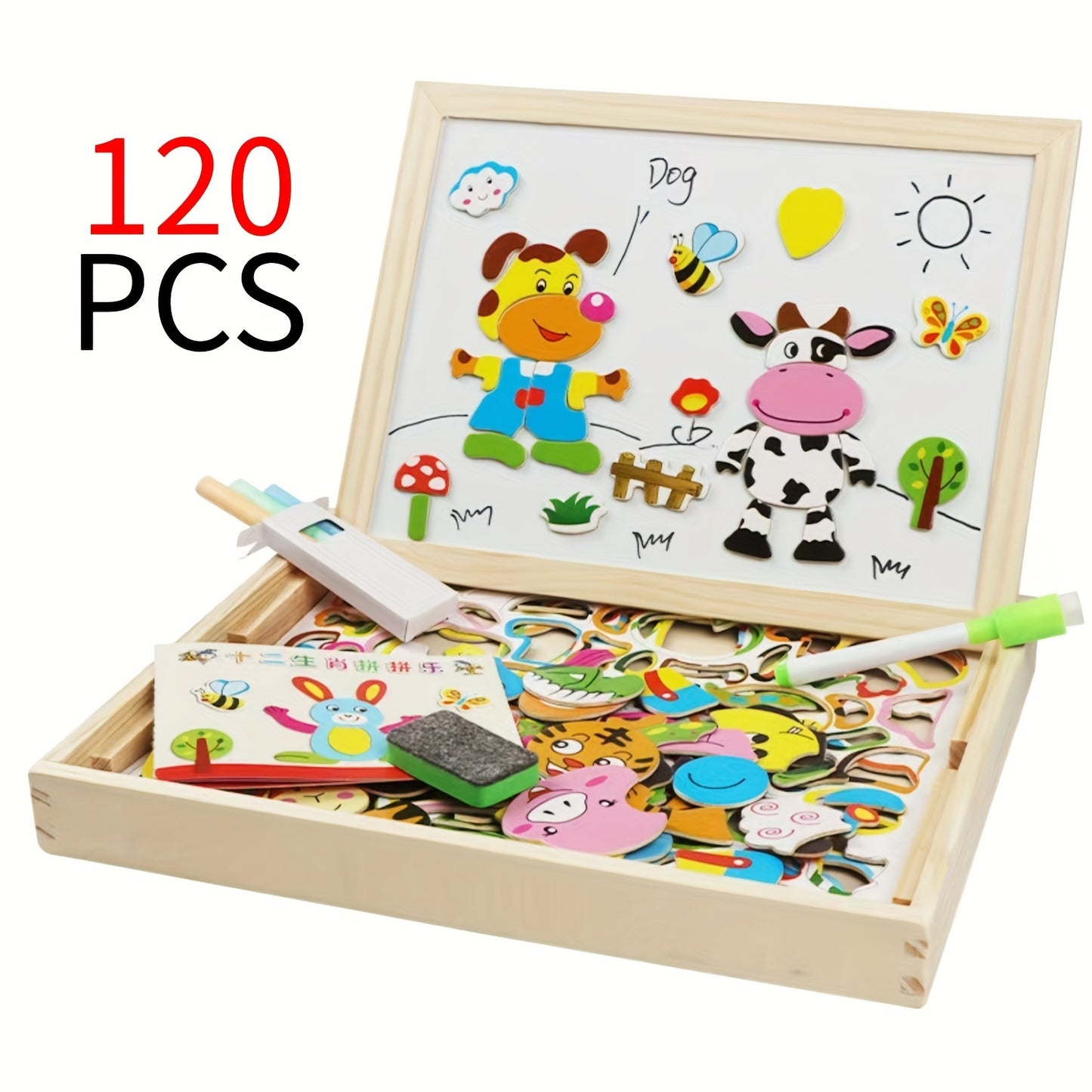 Set of 120 children's toy puzzles with paintbrush and chalkboard included - Educational puzzle development toys, perfect for school season or birthday gift