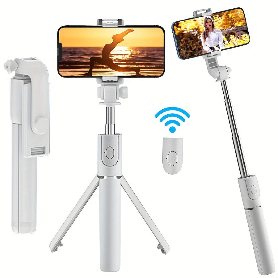 3-in-1 selfie stick tripod with wireless remote control for live streaming, videos, and photos. Perfect for travel.