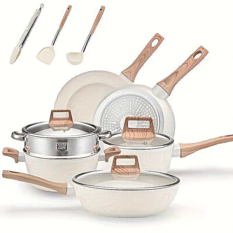 Set of 4 Aluminum Cookware - Comes with Frying Pan, Soup Pot, and More - Ideal for Home and Restaurant Kitchens