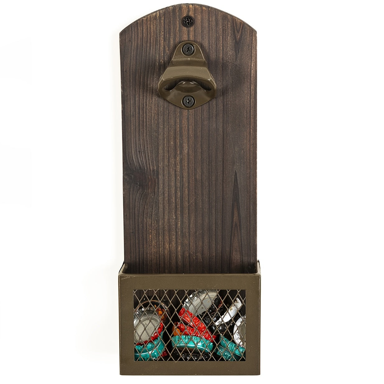 1pc Vintage Rustic Wall Mounted Bottle Opener with Cap Catcher, perfect for bars, pubs, restaurants, and kitchens.