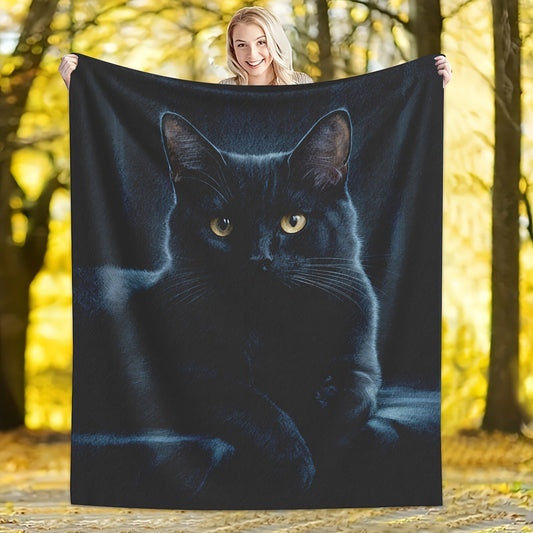 Cozy up with our stylish Black Cat Flannel Blanket! This soft quilted warm throw is perfect for couches, sofas, beds, and travel. It's stain-resistant and can be used year-round. Made with multipurpose animal print polyester bedding with a digital print