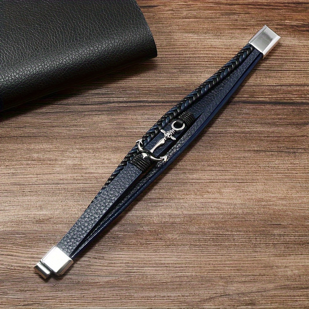 Chic and Minimalist Anchor Design PU Leather Bracelet for Men