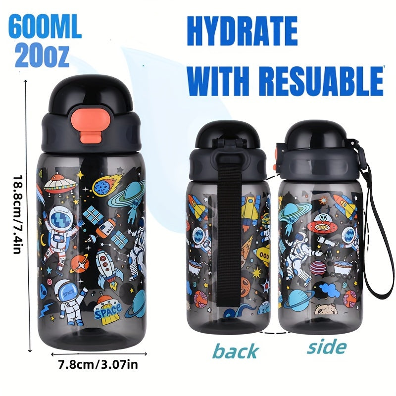 Set of two 20oz cartoon water bottles for outdoor use - portable, durable, leakproof, and foldable for easy carrying. Perfect for gifts on occasions like Christmas, Mother's/Father's Day, or graduations.