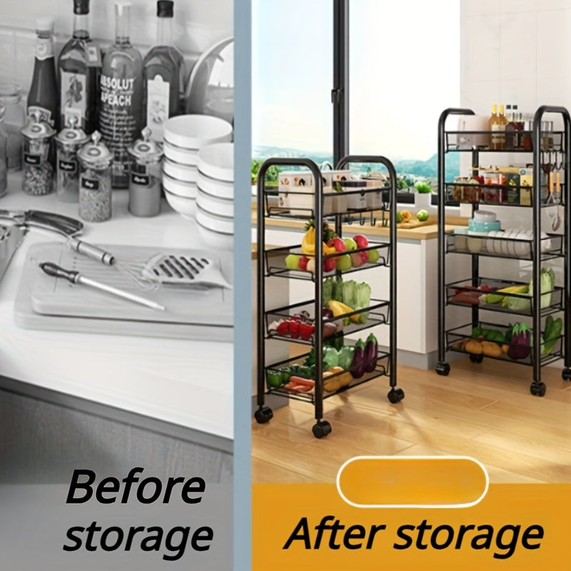 1 piece of practical shelves for kitchen storage, floor-to-ceiling multi-layer trolley for movable household items and vegetable basket shelves.