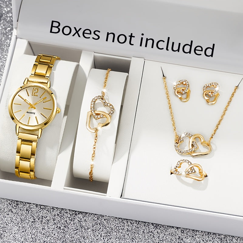 6-piece set of stylish quartz Women's watches and matching love-themed jewelry set perfect for gifting to mothers and girlfriends for any occasion. Ideal for all festivals (box not