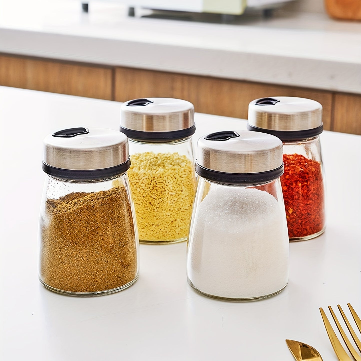 Spice up your kitchen with creative glass seasoning jars for salt, pepper, and MSG shakers!