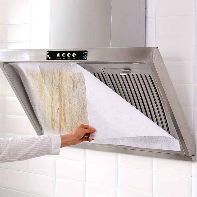 Oil-proof covers for kitchen range hoods, 12/24 pieces, disposable side oil-absorbing film, no battery needed.