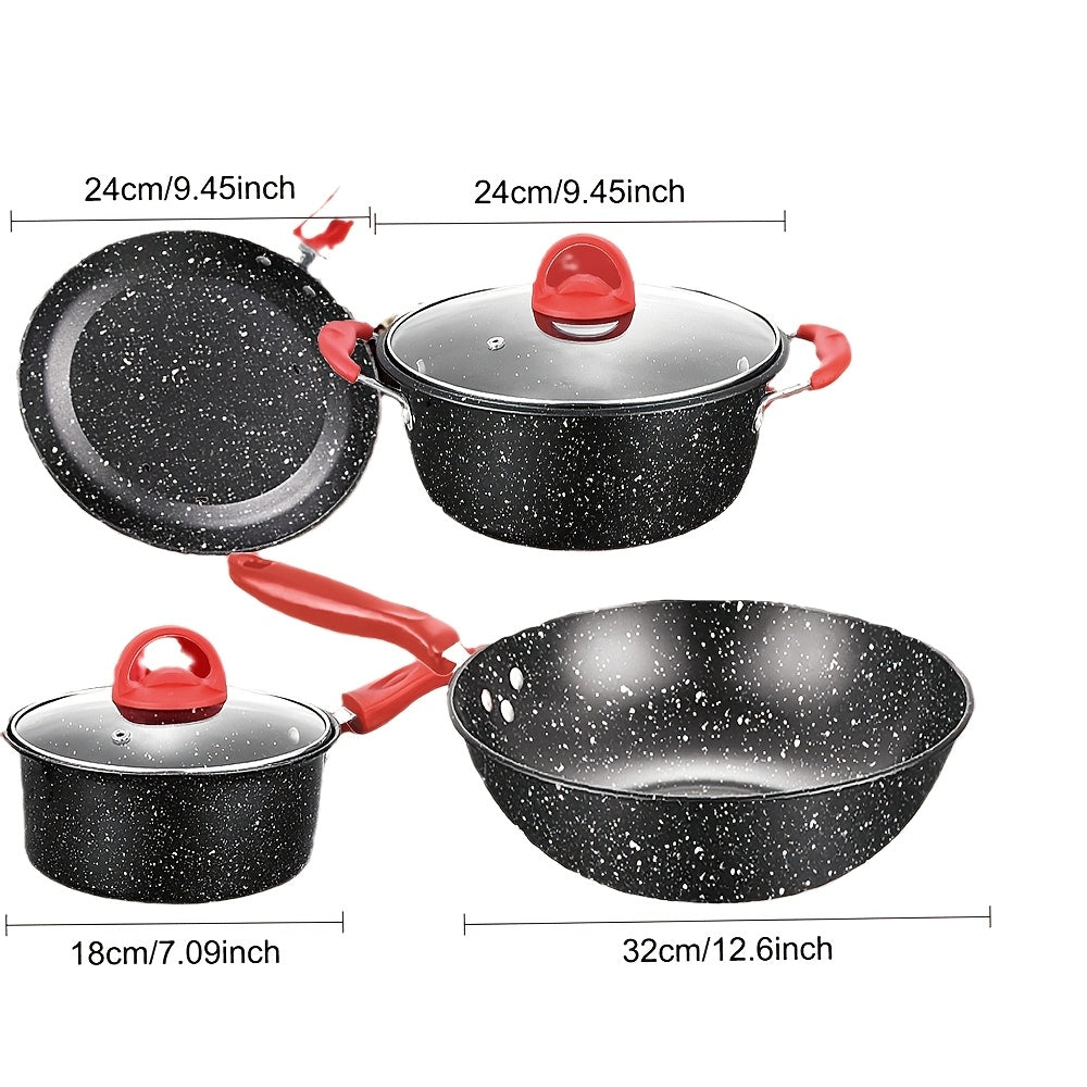 Set of 4 Cast Iron Cookware with Glass Lids - Durable and Scratch-Resistant, Ideal for Outdoor Entertaining and Special Occasions, No Electricity Required