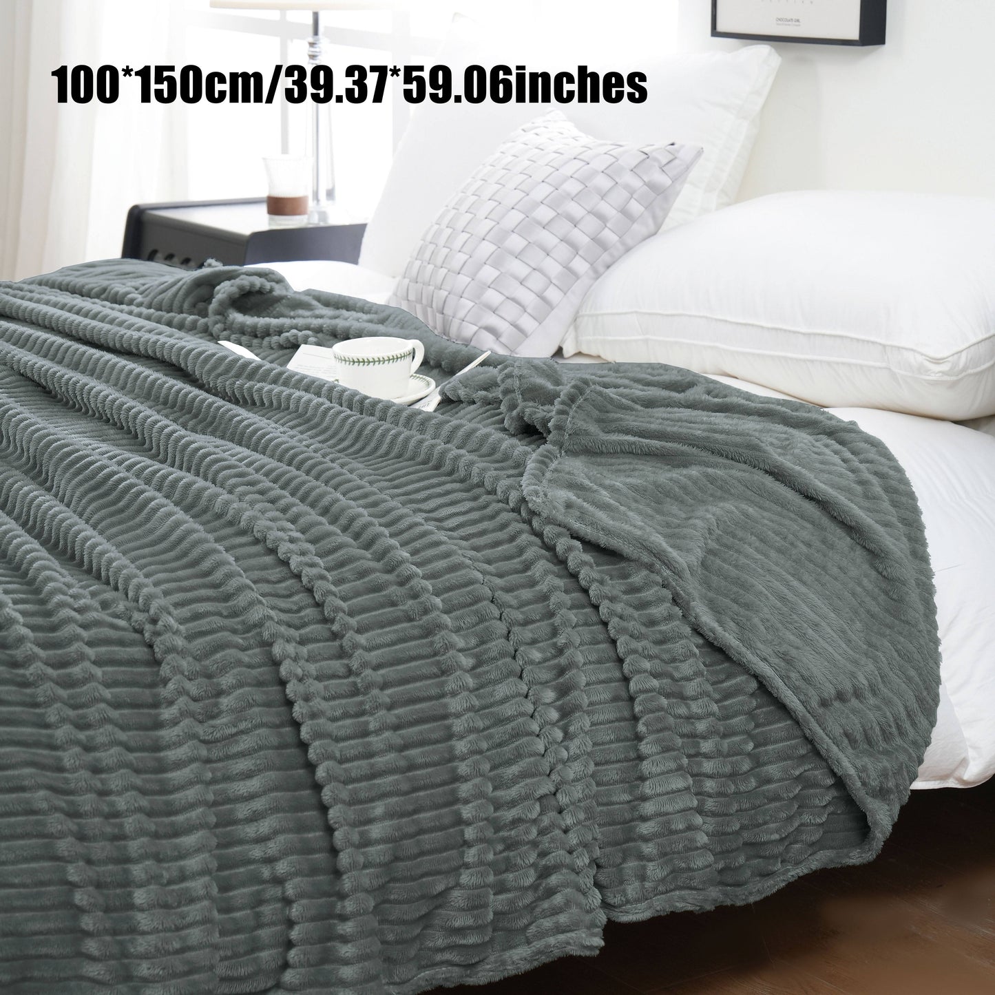 Enjoy the cozy comfort of our 1 piece 220GSM Flannel Throw Blanket, featuring a soft and warm ribbed design available in Beige, Gray, Black, or White. Perfect for all seasons, this blanket is ideal for use in the bedroom, sofa, office, or even for your