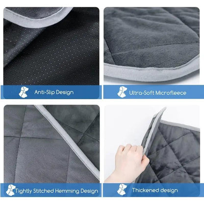 Self-warming pet mat for dogs and cats, with diamond pattern and anti-slip features, suitable for small to large breeds. Ideal for indoor/outdoor use in autumn and winter, washable.