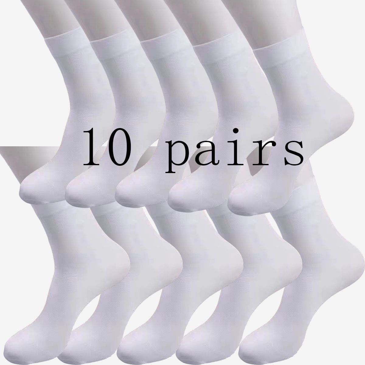 10 pairs of men's ultra-thin, sweat-wicking mid-calf socks for daily wear and sports, made of a breathable polyester spandex blend in solid colors.