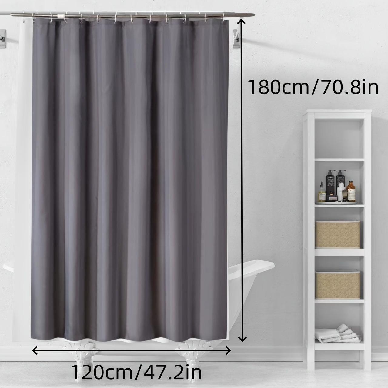 1pc White PEVA Waterproof Shower Curtain with Metal Grommets and Hooks, Machine Washable - Perfect for Bathrooms all year round.