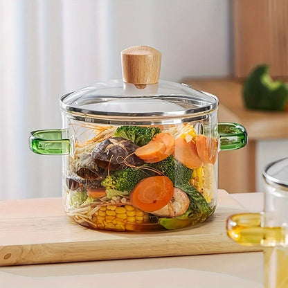 [Highly Rated] Multi-functional Glass Cooking Pot with Lid - Made of Heat Resistant Borosilicate Glass, Featuring Easy-Grip Handles for Cooking Soup, Milk, Kids' Meals & Pasta - Dishwasher Safe, Can be used on Stovetop as a Saucepan or Stockpot for