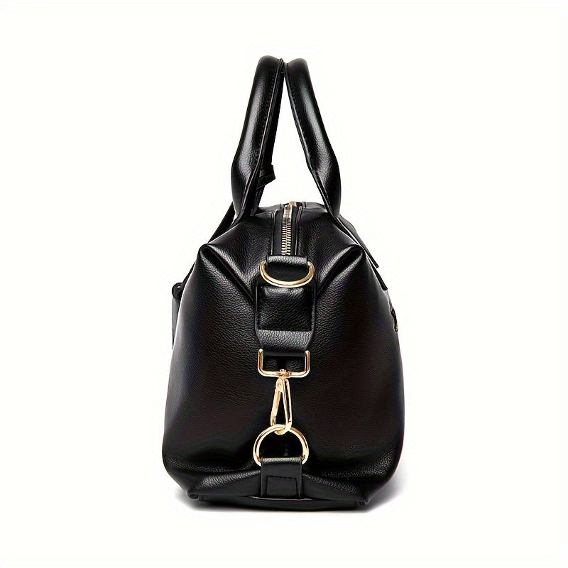 Stylish shoulder bag with removable strap and zip closure, perfect for everyday use.