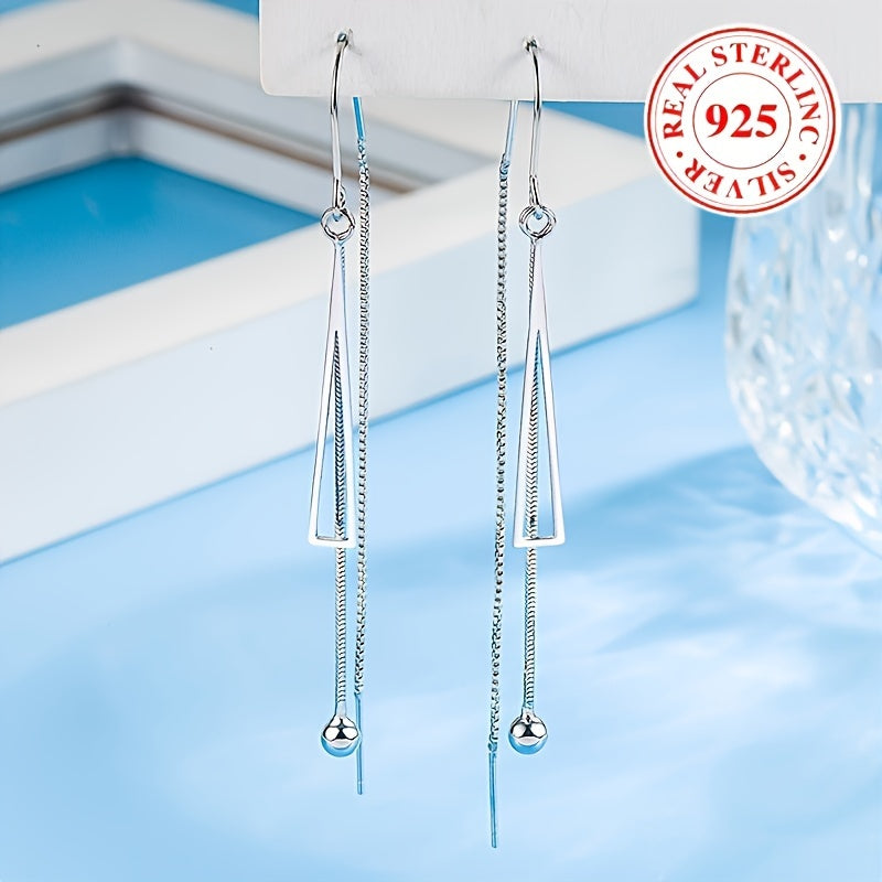 Stylish Hollow Triangle Design Dangle Earrings in 925 Sterling Silver - Hypoallergenic and Elegant Choice for Women's Vintage Luxury Look, Ideal for Casual Wear and Gifting