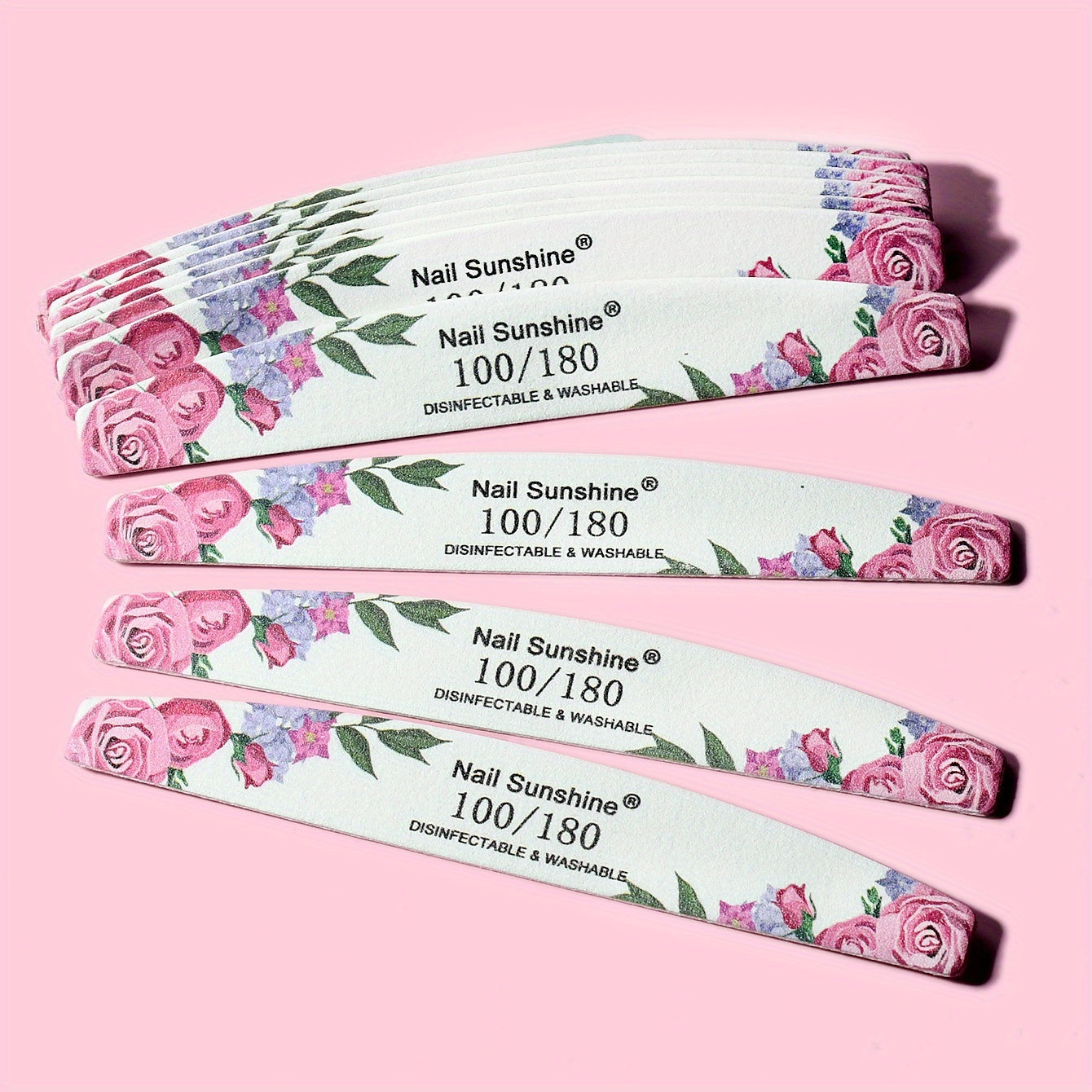 10 Rose Flower Half-Moon Nail Files, Unscented, Exclusive Design, Manicure Essentials.