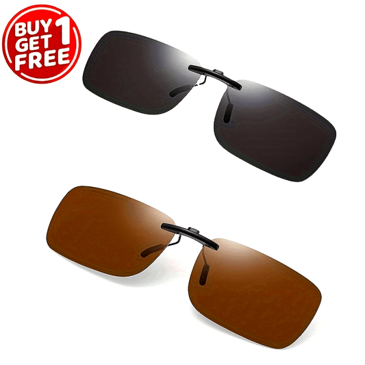 Buy one get one free Mother's Day special: Purchase 2 pieces of polarized clip-on sunglasses for women and men, perfect for drivers. These rimless flip-up glasses fit comfortably over prescription driving glasses.