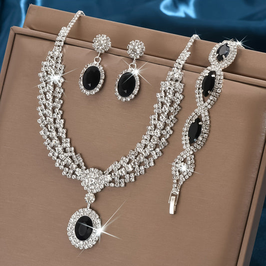 Stunning Bridal Jewelry Set featuring a Necklace and Earrings, Made with Silvery-Plated Copper and Rhinestone Detailing, Ideal for Weddings and Special Events