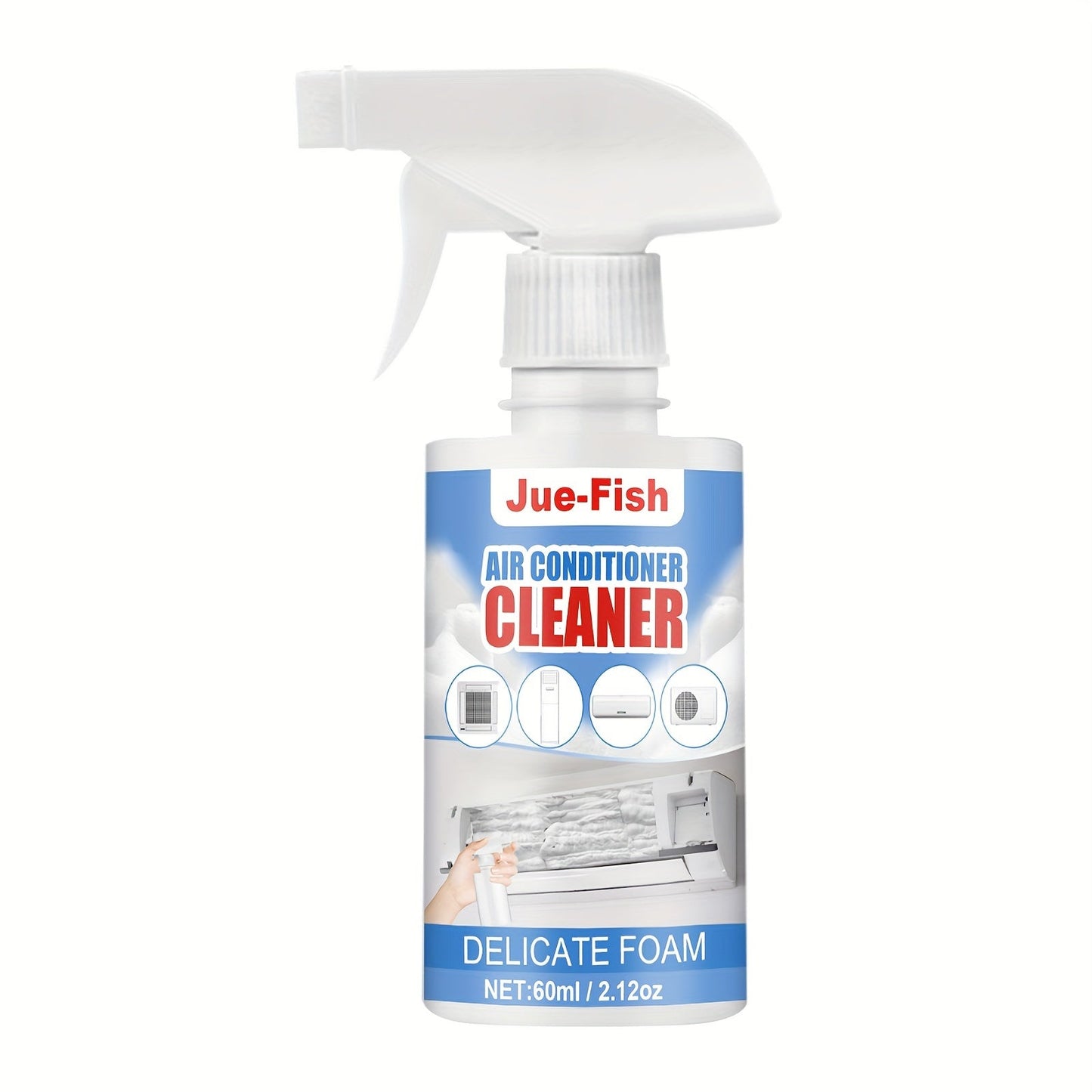 Household air conditioning and cabinet cleaner featuring a no-residue liquid formula infused with Limonene for effective decontamination and deodorization. Ideal for cleaning and creating bubble-based freshness.