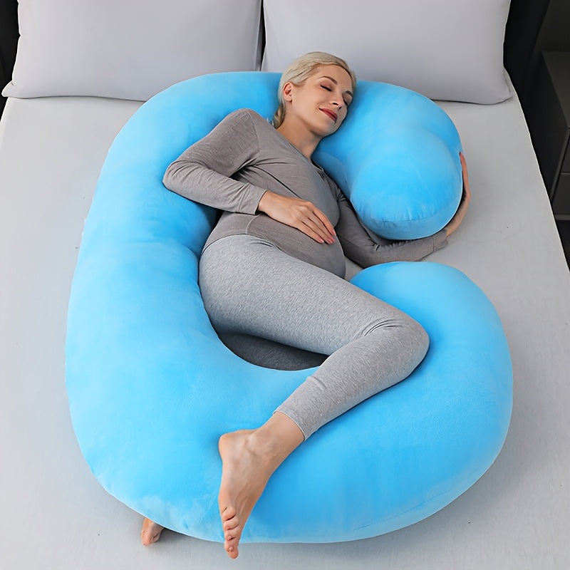 The Ultra-Soft Crystal Velvet Maternity Pillow offers C-Shaped full body support with a removable and washable cover. It includes a large lumbar cushion for comfortable sleep during pregnancy, making it the perfect gift for Christmas, Halloween, and