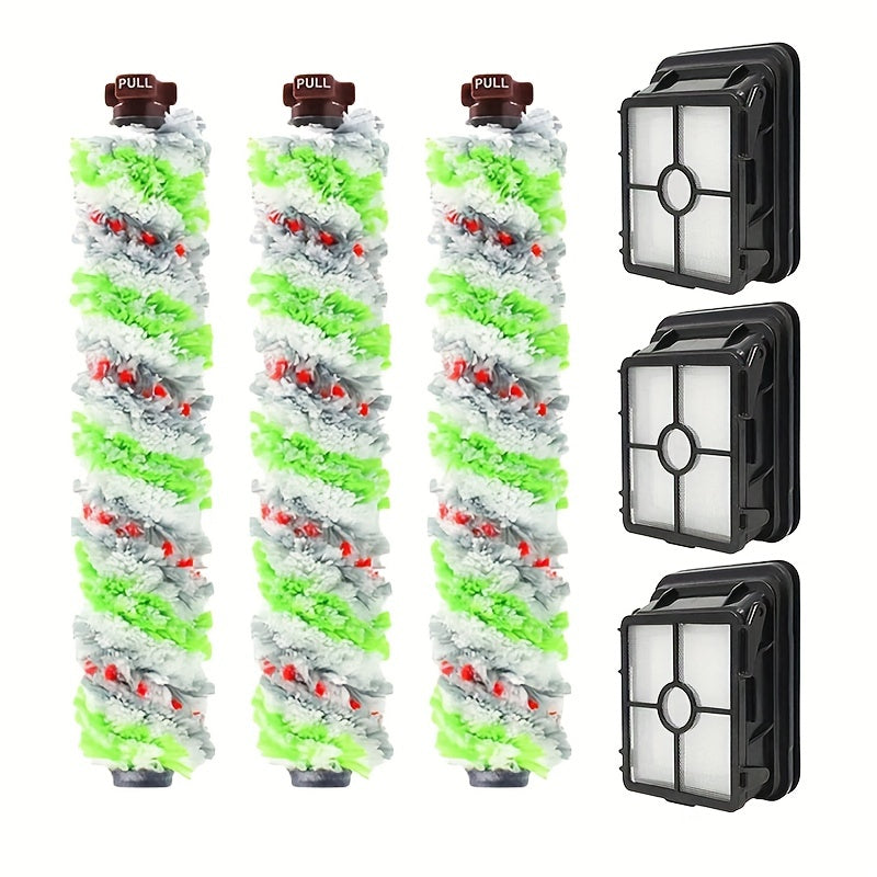 Get a set of 6 replacement roller brushes and Hepa filters compatible with Bissell Crosswave models 1785, 2306, and 2551. This set includes 3 multi-surface brush rolls and 3 vacuum filters for optimal performance.