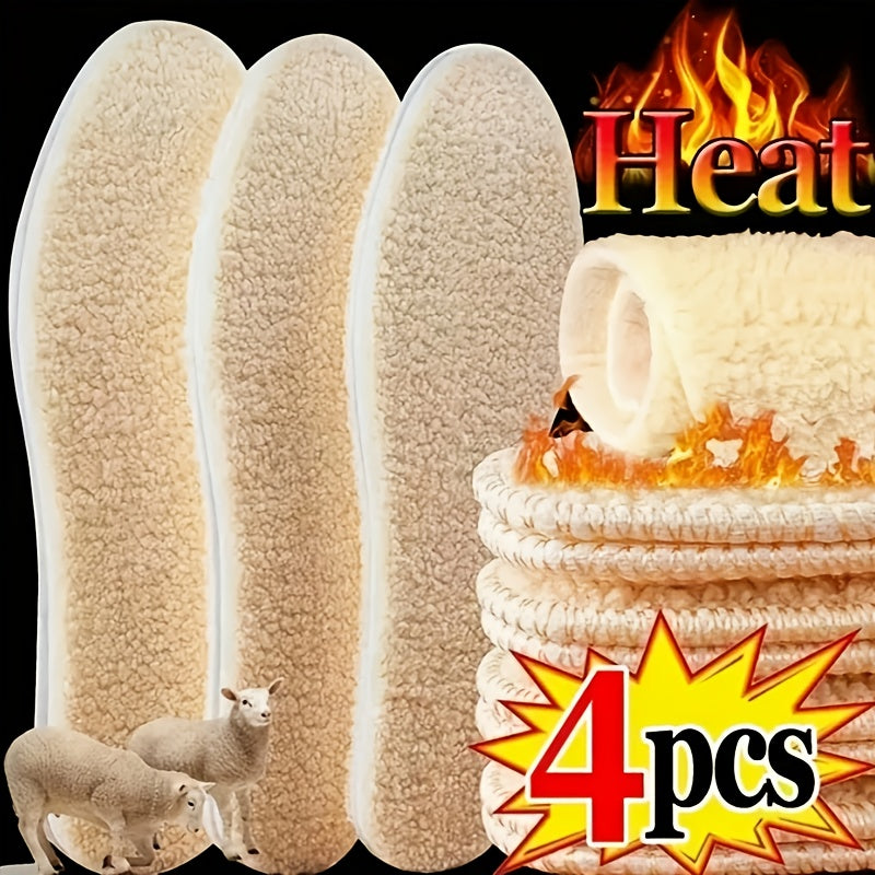 4 alpaca wool fleece insoles for men and women, ideal for winter sports lovers.