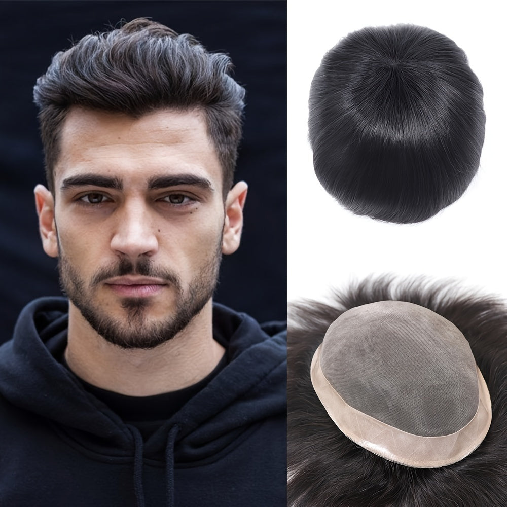 100% human hair men's wig with mono lace for all ethnicities, hand knit with 6x8/6x9 hook area.