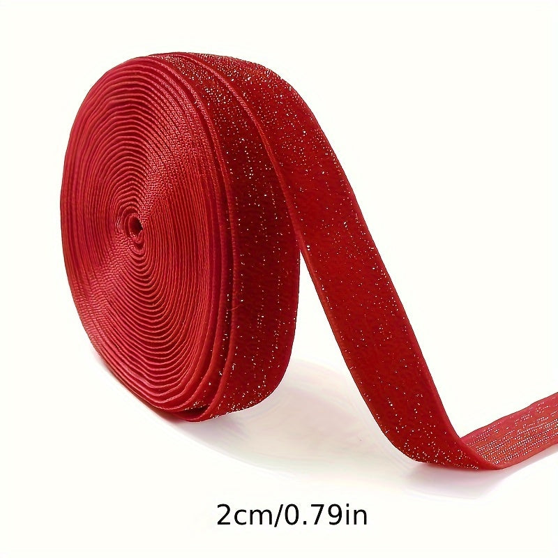 4.57m Red Velvet Ribbon with Glitter Accents - Perfect for Valentine's Day, New Year's, Gift Wrapping, Wreaths, Bow Decorations, and Flower Bouquets.