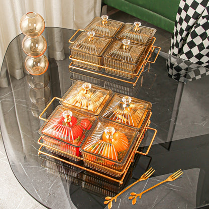 New holiday-themed dried fruit plate trays with multiple compartments for snacks and desserts.