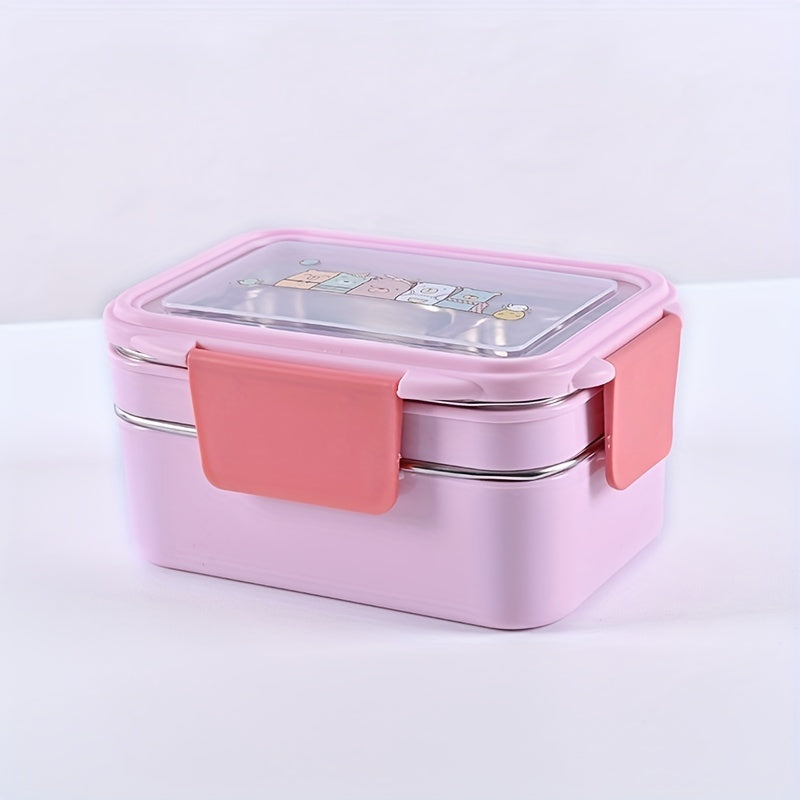 This stainless steel lunch box is programmable, has grids, and is leakproof. It is a dishwasher safe bento container with a rectangle shape for convenient food storage in various settings such as the office, school, canteen, or home kitchen. No