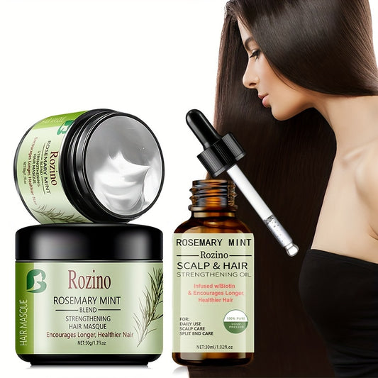 Rosemary Hair Care Set with Essential Oil and Hair Mask for Autumn and Winter. Provides moisture and nutrition for smooth, hydrated hair. Perfect for straight, curly, or permed hair. Great