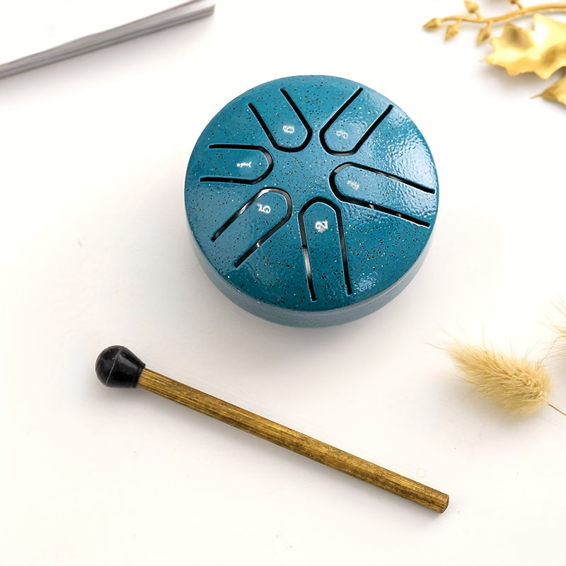 7.62cm 6-note Mini Ethereal Drum for Meditation, Percussion, Instruments, Music, Yoga, and Education, available in Black, Green, Purple, Navy, and Golden colors.