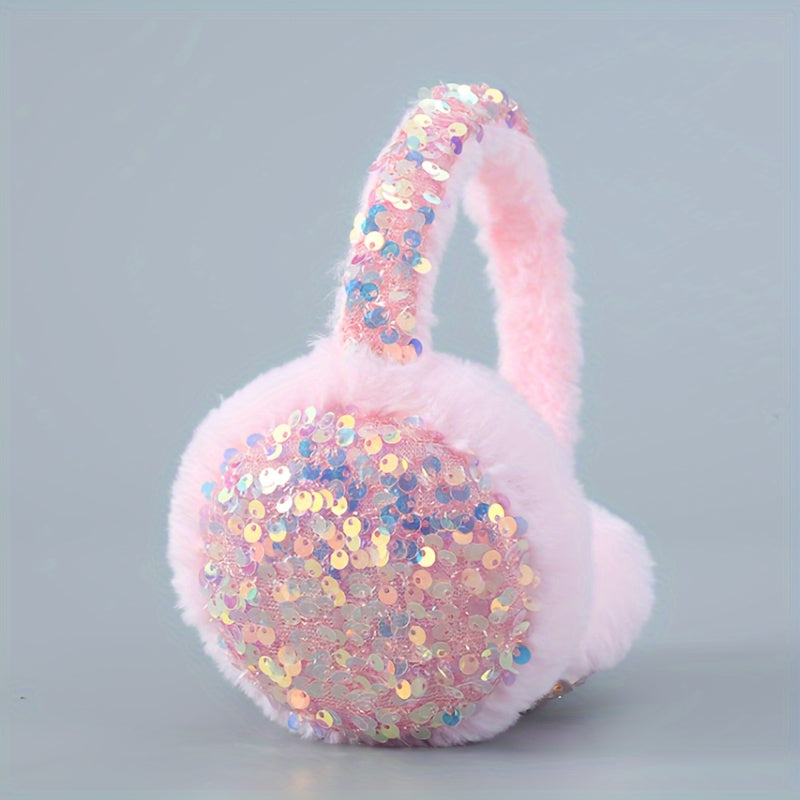 Cozy up for winter with these cute plush cartoon earmuffs adorned with sequins. Stay warm and fashionable with these plush ear covers.