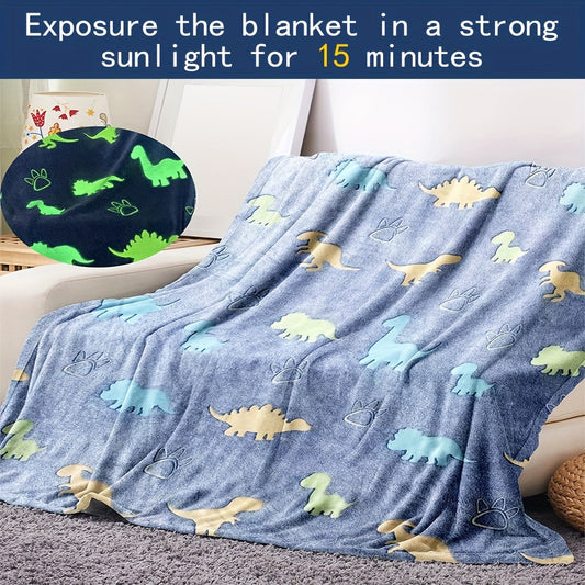 Soft and Cozy Glow in the Dark Dinosaur Plush Throw Blanket - Ideal for Bed, Sofa, and Office - Great Birthday and Thanksgiving Present