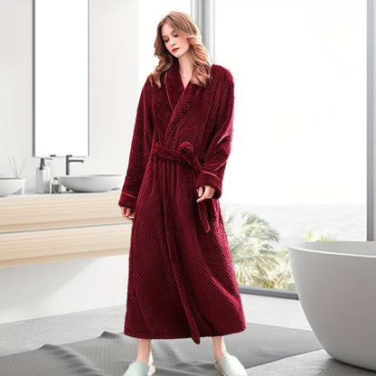 Thick, cozy couple's bathrobe with long sleeves for autumn and winter comfort.