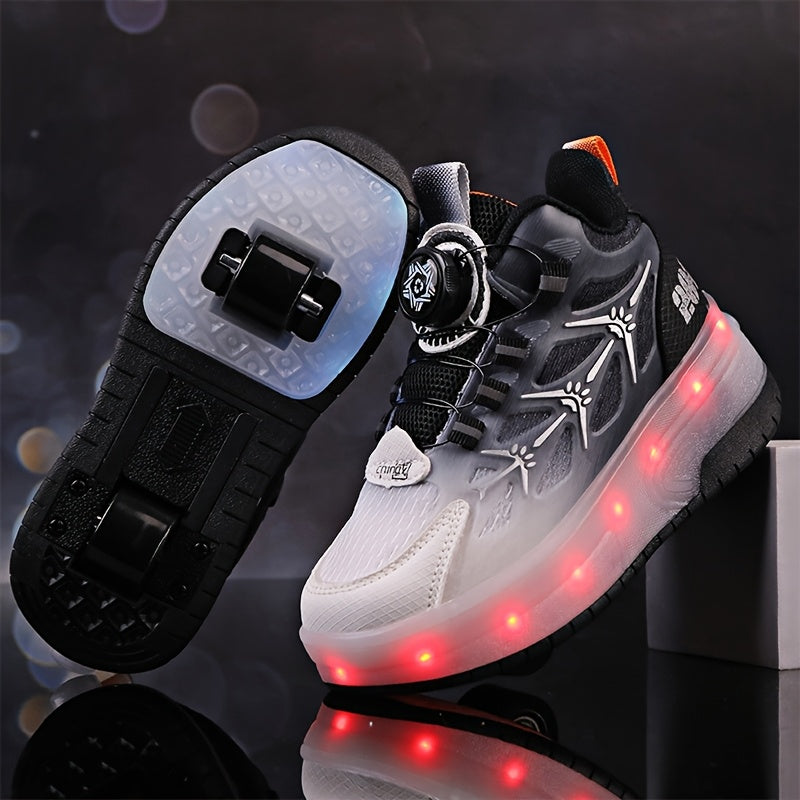 Youngsters' Fashion LED Light-Up Roller Skates in Pink & Purple Gradient Design with White Star Patterns - USB Rechargeable & Durable for All Seasons - Low-Top PU Sneakers for Boys & Girls