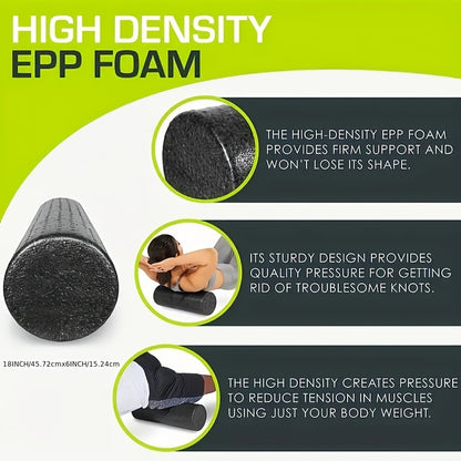 1pc EPP High-Density Foam Yoga Roller in Black, Medium Firmness, Manual Operation, made of PP Material for Stretching, Exercise, Muscle Recovery, Pilates - Single Pack